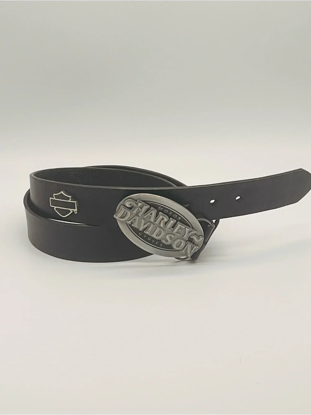 Harley-Davidson Black Leather Belt 1.5 W Size 40 Brushed Metal Logo Buckle 3